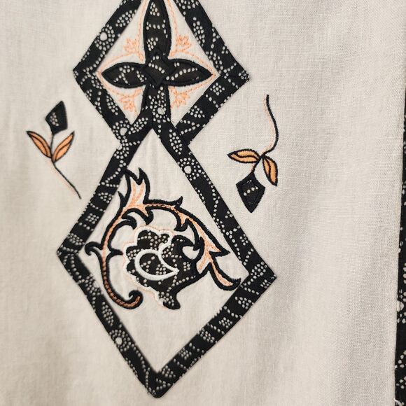 Koos Of Course Womens Linen Jacket  L Neutral Tan Beige Lightweight Embroidered - Picture 12 of 13